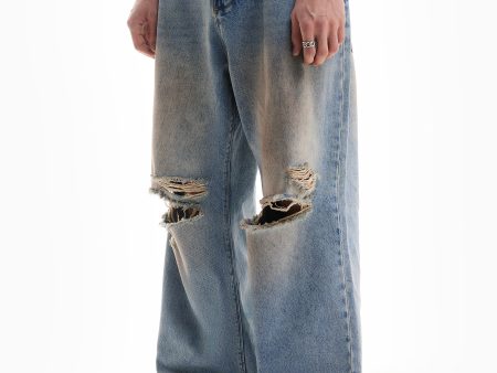 HEAVY BAGGY DISTRESSED DENIM SAND WASH DIRT WASH on Sale