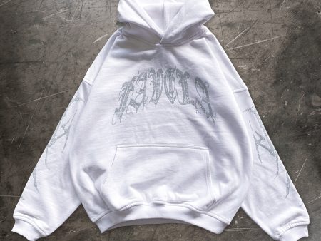 RIBCAGE RHINESTONE WHITE HOODIE Supply