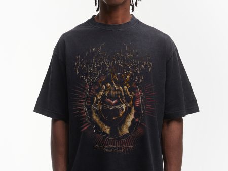 BURNING HEART BLACK WASHED T-SHIRT Online