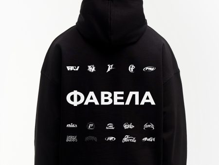 MULTILOGO CYRILLIC BLACK HOODIE For Discount