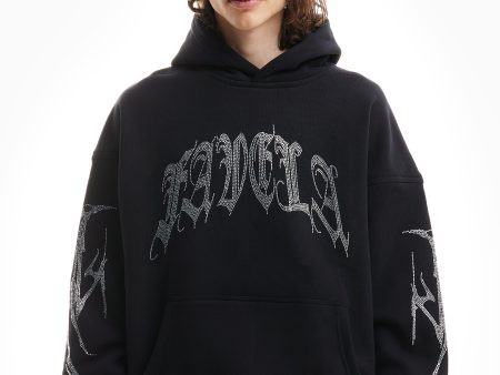 RIBCAGE RHINESTONE BLACK SNAP BUTTON HOODIE Hot on Sale