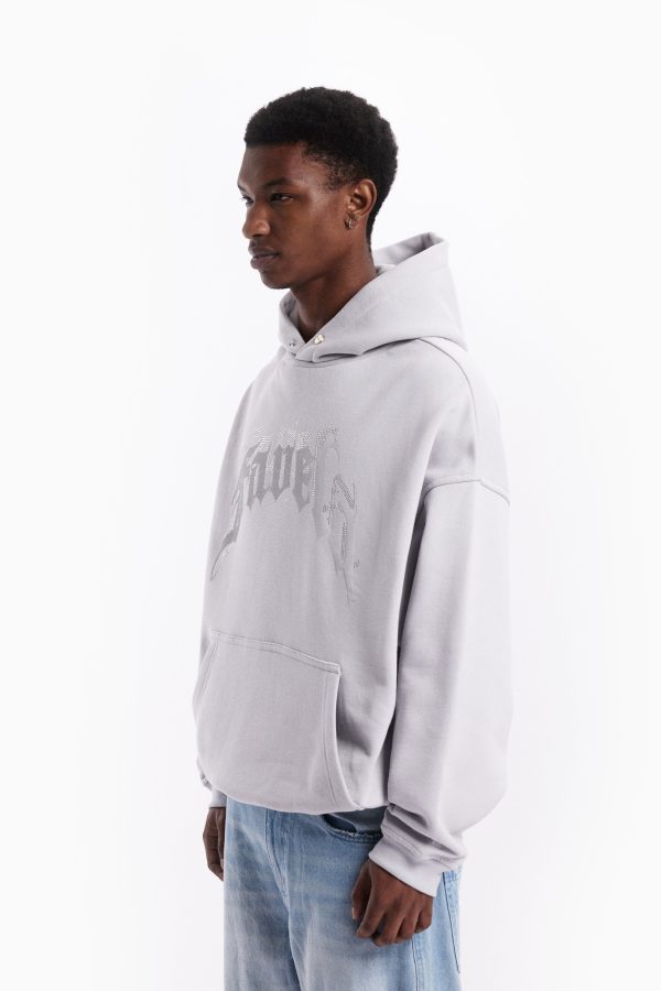 AVES RHINESTONE GREY TR SNAP BUTTON HOODIE on Sale