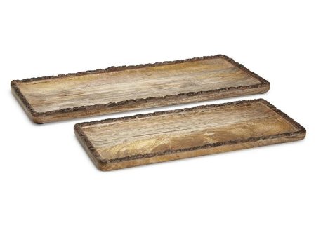 Rustic Charm Rectangle Tray with Natural Bark Edge For Sale